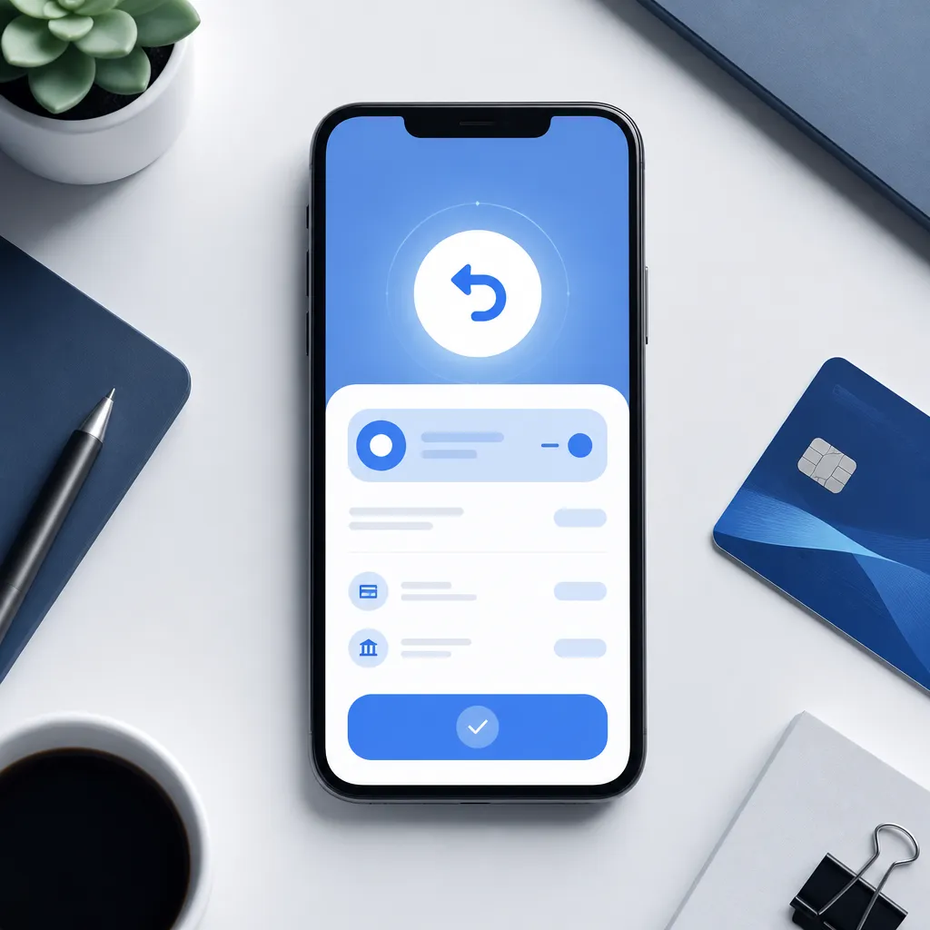 Symbolbild: PayPal Abbuchung stornieren mit digitalem Zahlungsvorgang und Undo-Symbol