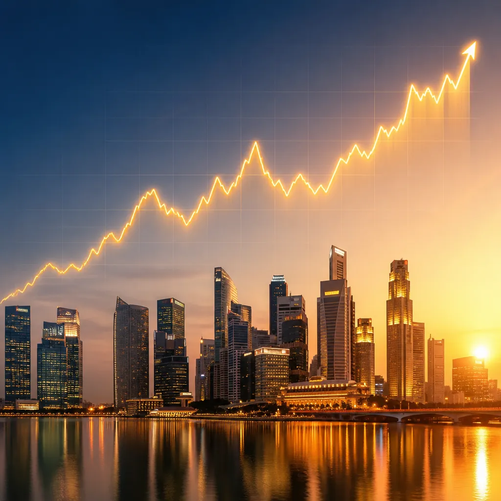 Symbolbild zu Jeff Bezos Vermögen: aufsteigender Börsenchart über moderner Skyline