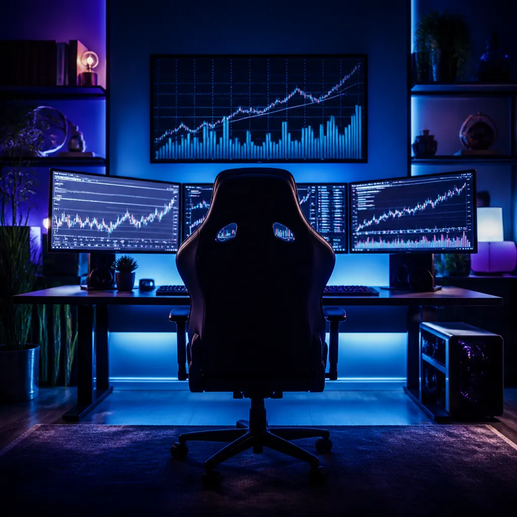 Symbolbild zu MontanaBlack Vermögen: Streaming-Setup mit Charts und Einnahmen-Symbolik