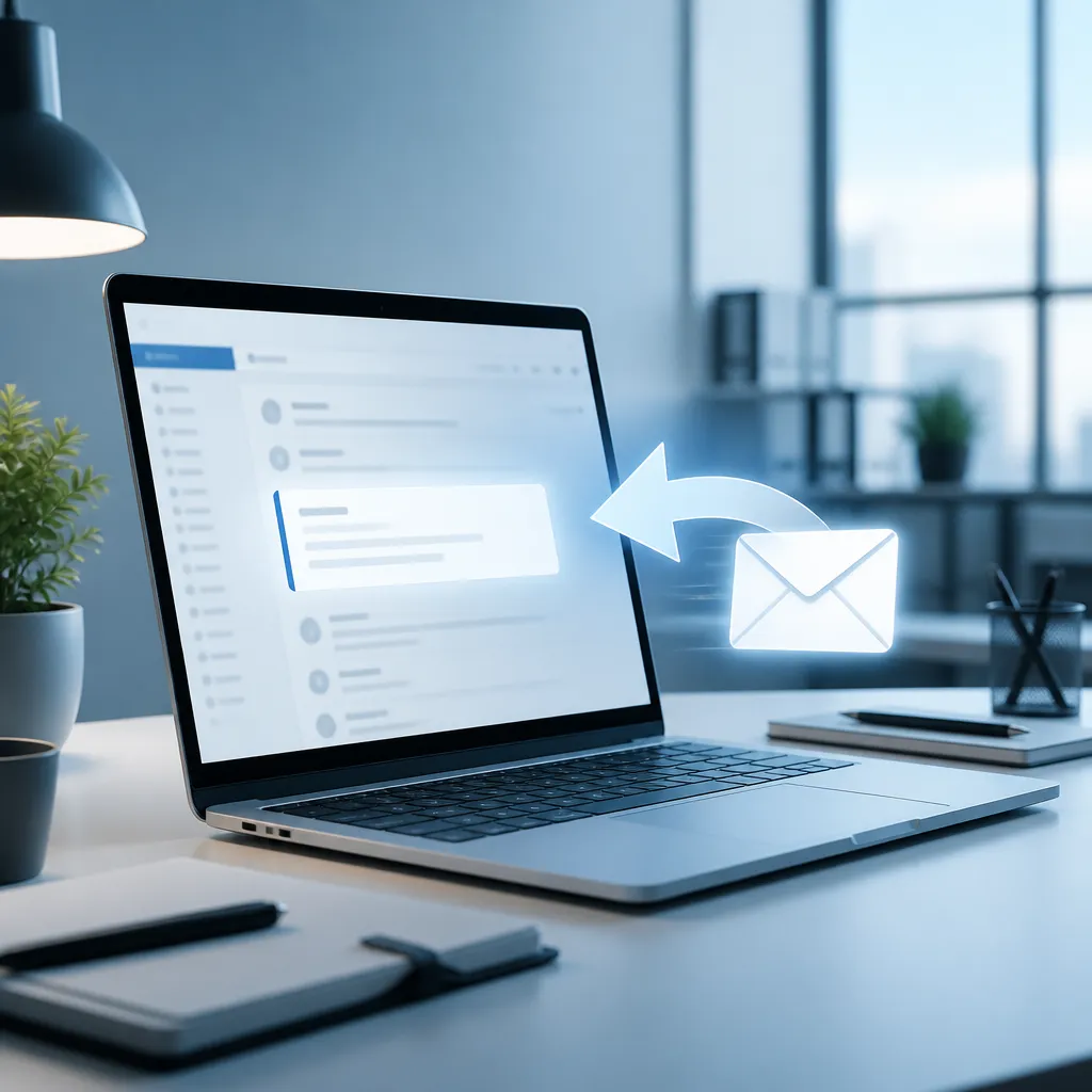 Symbolbild: Mail zurückrufen in Outlook mit digitalem E-Mail-Symbol und Rückholpfeil