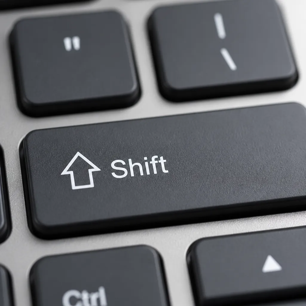 Nahaufnahme der Umschalttaste mit Pfeilsymbol auf einer Computertastatur